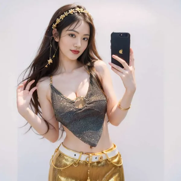 Golden Halo – Metallic Handcarved Halter Top