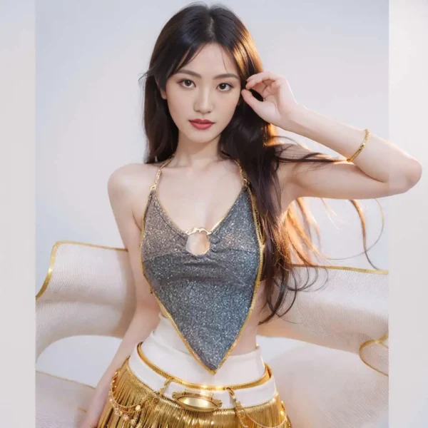 Golden Halo – Metallic Handcarved Halter Top