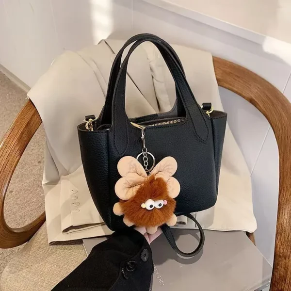 Elegant PU Leather Handbag with Flower Charm