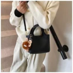 Elegant PU Leather Handbag with Flower Charm