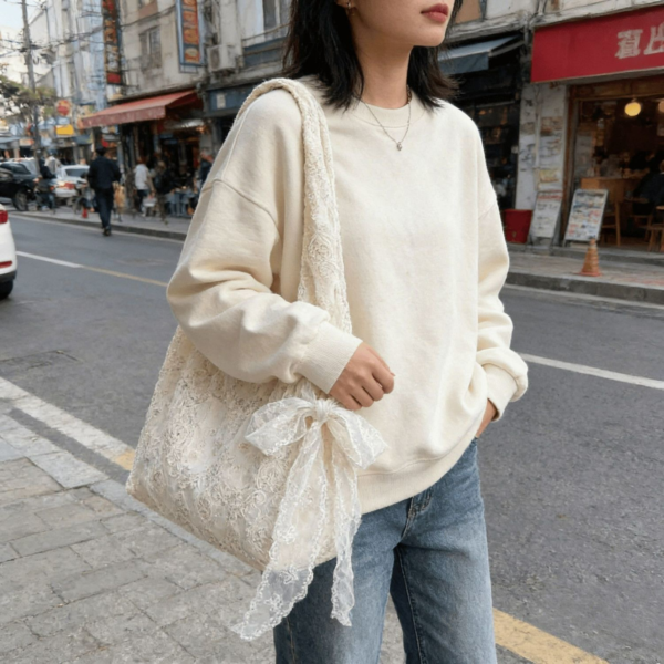 Lace Bow Tote Bag